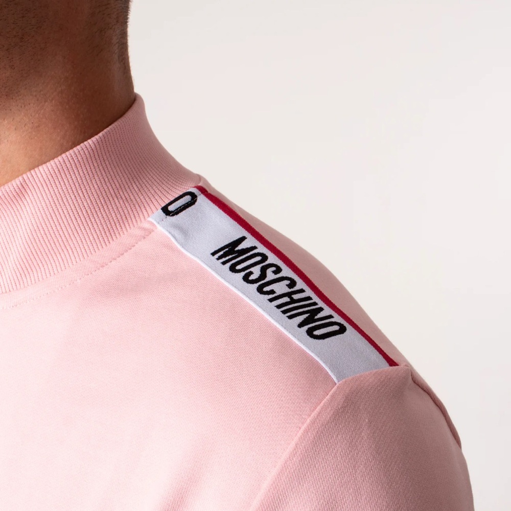 MOSCHINO Quarter Zip Taped Pink Sweatshirt - Picture 2 of 7